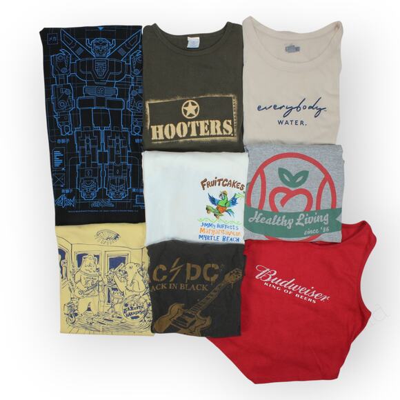 8Tees Lot of 8 T-Shirts (1 Budweiser tank) Buffett AC/DC Voltron Hooters Resell - Picture 14 of 16